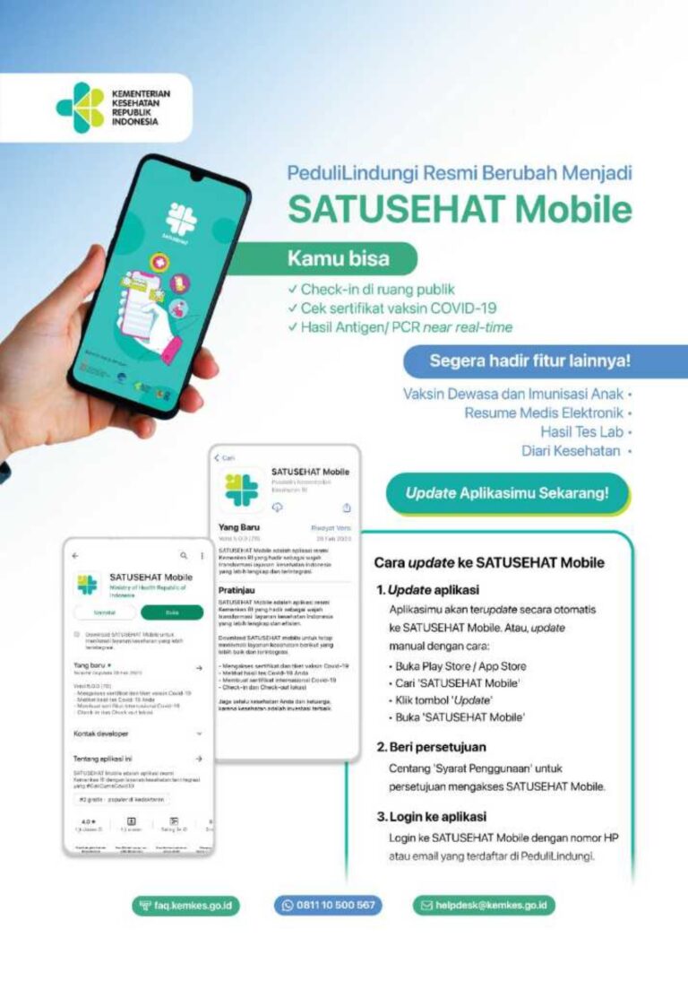 PeduliLindungi Resmi Menjadi SATUSEHAT Mobile
